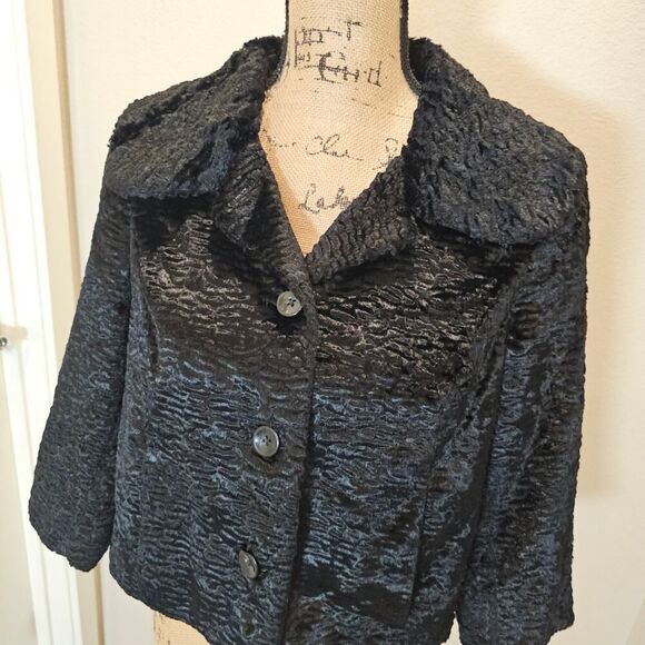 Allegory Anthropologie Black Cropped Velvet Jacket Size Small - Picture 1 of 7